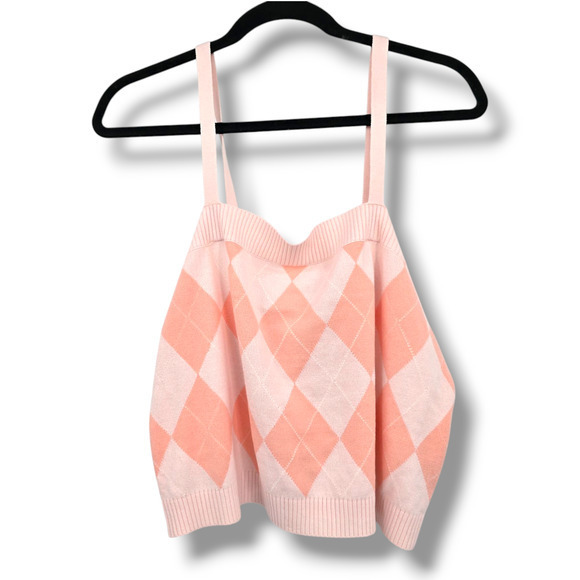 NEW 525 Women's Argyle Cropped Adjustable Strap Sweater Tank Top Pink‎ XL - Picture 1 of 11